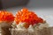 Red chum salmon caviar appetizer, traditional festive Russian food,,