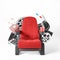 Red cinema armchair with movie reels and popcorn
