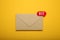 Red circle on mail letter, communication concept. Address correspondence