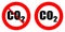 Red circle traffic signs forbidding entrance of vehicles emitting CO2 gas