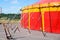 Red circus tent wall