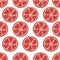 Red citrus seamless background, fashionable, simple vector grapefruit, pomelo background, fresh summer vitamin