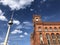 Red City Hall of Berlin, seat of the first mayor, with the television tower on Alexanderplatz.