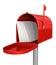 Red classic mailbox with mail