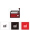 Red classic square radio style with antenna - silhouette vintage square radio tuner with antenna