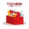 Red Classic Toolbox Vector. Full Of Equipment. Flat Cartoon Isolated Illustration