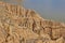 Red clay erosion gully and river. Eroded landscape. Spain