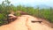 Red clay footpath on the cliff of Pai Canyon, Thailand