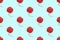 Red clew seamless pattern on pastel blue background. Ball of woolen thread for knitting. Design concept template