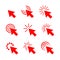 Red Clicks cursor vector icon set.