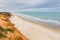 Red cliffs, beach and ocean