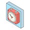 Red clock icon, isometric style