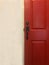 Red close wooden door and white wall