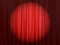 Red closed theater curtain with reflector spotlight circle. Abstract vector background