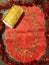 red cloth and bread in paper mold