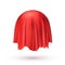 Red cloth drapery covering round object. Silk fabric hanging on gift for surprise reveal vector illustration. Hidden