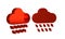 Red Cloud with rain icon isolated on transparent background. Rain cloud precipitation with rain drops.