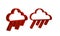Red Cloud with rain icon isolated on transparent background. Rain cloud precipitation with rain drops.