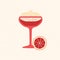 Red cocktail drink glass with cream and grapefruit. Flat vector illustration with texture