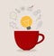 Red coffee cup with light bulb idea business inspiration