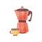 Red coffeepot and cup of fresh coffee with texture. Hot beverage. Tasty drink. Flat vector for poster or banner