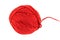 Red coiled ball of knitting thread with an open thread