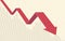 Red color 3d Downtrend line arrows go down with bar chart in flat icon design on yellow color background