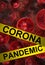 Red colored bacteria flu virus cells with warning tape corona pandemic