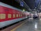 Red colored passenger train on platform, Indian railways, indian transportation