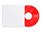 Red Colored Vinyl Disc. Vintage LP Vinyl Record with White Cover Sleeve and White Label Isolated on White Background.
