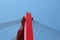 Red colored Willemsbrug over river Nieuwe Maas in Rotterdam, the Netherlands.
