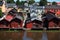 Red-colored wooden buildings on the riverside in Porvoo, Finland