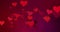 Red colorful hearts flying with vortex on red purple gradient background, love and valentine day