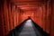 A red and colorful tunnel of ancient wooden Japanese torii at Fushimi-Inari temple