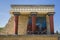 Red columns of the Knossos palace. Fragment of the ruins of the Knossos palace.