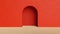 Red concrete wall architectural structure with arch on the sand dune.Abstract minimal surreal landscape background.3d rendering