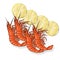 Red cooked prawn or tiger shrimp vector illustration isolated on white background