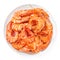Red cooked prawns or shrimps on a white plate  isolated on white background. Peeled shrimp closeup. Seafood concept