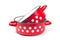 Red cooking pot with dots isolated