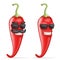 Red cool hot chili pepper sunglasses mustache happy character realistic 3d cartoon design vector illustration