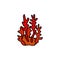 Red coral hand drawn in doodle style. Underwater vegetation, sticker design, summer pictures. Isolated on a white