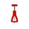 Red corkscrew with spiral metal rod. Modern device for pulling corks from bottles. Kitchen utensil. Flat vector icon