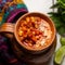 Red corn esquites on white background. Mexican foodt