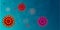 Red corona virus cells on aqua menthe trendy blue color background, vector abstract scientific illustration