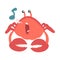 Red Crab Character as Aquatic Mammal with Pair of Pincers Singing Vector Illustration