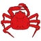 red crab. drawing of a marine animal, a whole crab in red with a black outline, drawn in sketch style, top view, on a