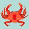 Red crab modern hand-drawn illustration. Trendy isolated vector design on a pastel green background. Red vibrant crab