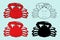 red crab set. collection drawing of a marine animal, a whole crab in red with a black outline, sketch-style drawing, top