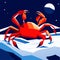 Red crab on the snow in the moonlight. Vector illustration. generative AI