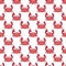 Red crab on white pattern background. Cute sea crab seamless pattern. Marine life and animals concept. Sea underwater